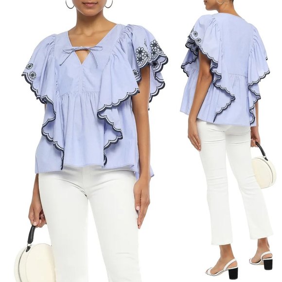 kate spade Tops - KATE SPADE scallop Chambray crochet lace tunic top
